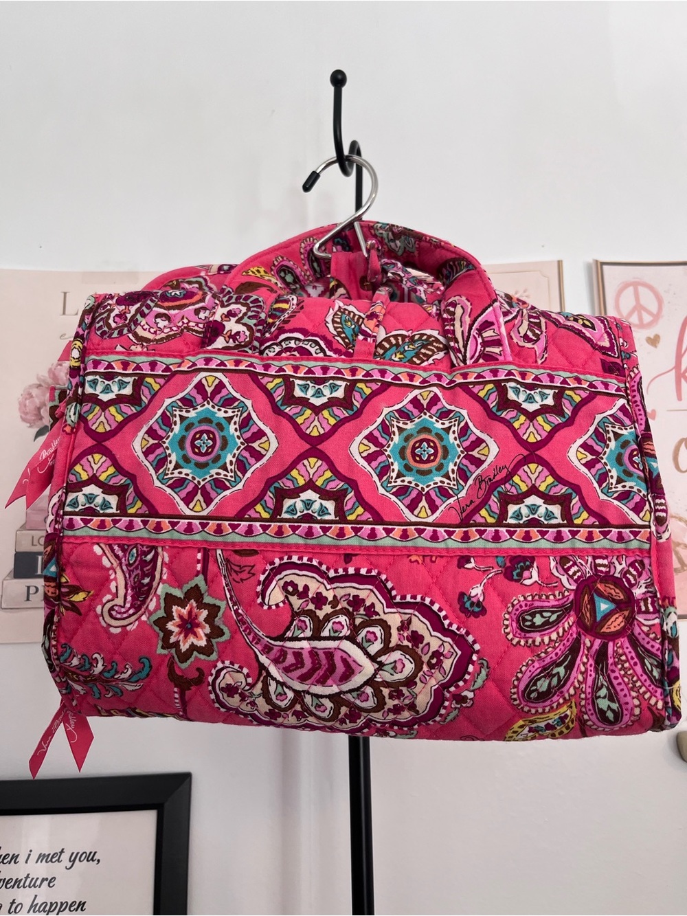 Vera Bradley Pink Paisley Hanging Travel Organizer Cosmetic Toiletry Bag